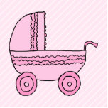Baby Stroller. Pink on Light Pink Stripes. Photo Cut Outs