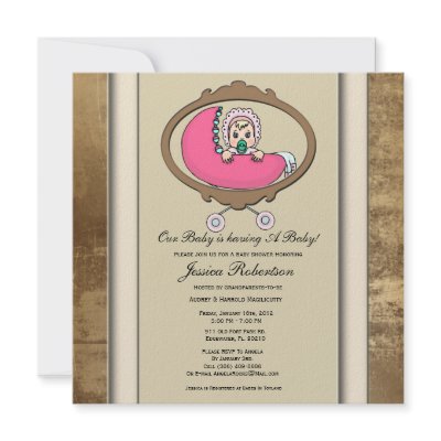 Baby Stroller Vintage Brown Baby Shower Invitation by ForeverAndEverAfter