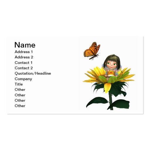 Baby Sunflower Fairy with Butterfly Business Card Template
