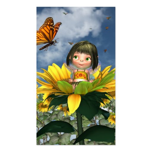 Baby Sunflower Fairy with Butterfly Business Card Template (back side)