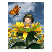Baby Sunflower Fairy with Summer Background postcards