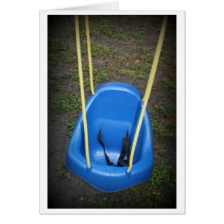 Baby swing on swingset, blue with yellow ropes card