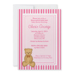 Baby Teddy Bear Pink Stripe Baby Shower Invitation