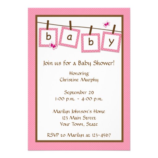 Baby Text Clothesline Baby Shower Invitation