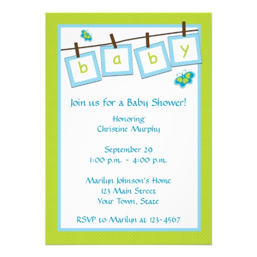 Baby Text Clothesline Baby Shower Invitation