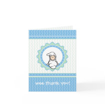 Baby Thank You Card - blue/green hearts,ruffles by cutietoots Baby Thank You Card - blue/green hearts,ruffles