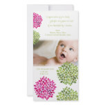 Baby Thank You Hot Pink & Green Blooms Customized Photo Card