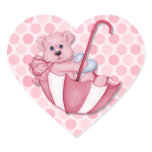 Baby  Theme Umbrella Bear Pink Polka Dots Sticker