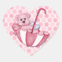 Baby  Theme Umbrella Bear Pink Polka Dots Sticker