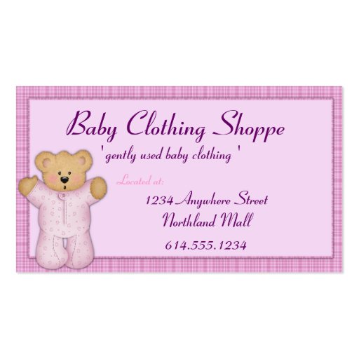 Baby Themed Business Card :: Pink/Purple Teddy (front side)