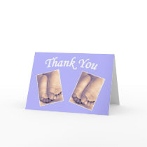 Baby twins little feet thank you blue greeting card