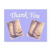 Baby twins little feet thank you blue postcards by Gigglesandgrins Baby twins little feet thank you blue postcards