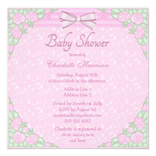 Baby, Unicorn and Roses Pink Baby Shower Announcements
