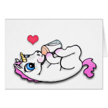 Baby unicorn feeding time - Pink - Card