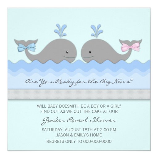 Baby Whale Gender Reveal Personalized Invite