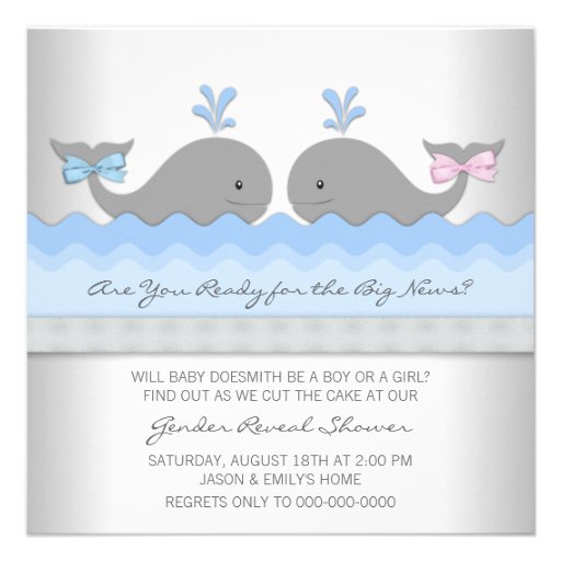 Baby Whale Gender Reveal Shower Personalized Invitations