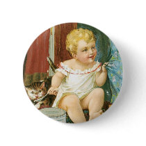 Baby with Milk and Kitten Button