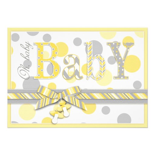 Baby Yellow Gray Dots Baby Shower Invite