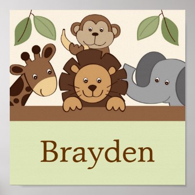 Baby Zoo Jungle Animal Personalized Name Art Print by little_prints