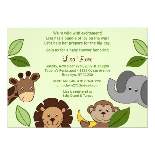 Baby Zoo Jungle Animals Baby Shower Invitations from Zazzle.com
