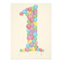 Baby's 1st Birthday Party Balloons Custom Invite