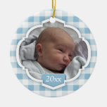 Baby's 1st Christmas Blue Gingham Photo Ornament