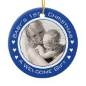 Baby&#39;s 1st Christmas Custom Blue Photo Ornament