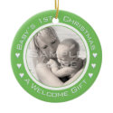 Baby&#39;s 1st Christmas Custom Green Photo Ornament