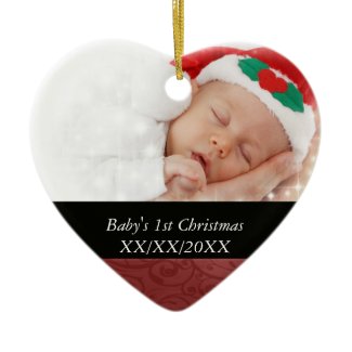 Baby&#39;s 1st Christmas Red Swirl Photo Christmas Ornament