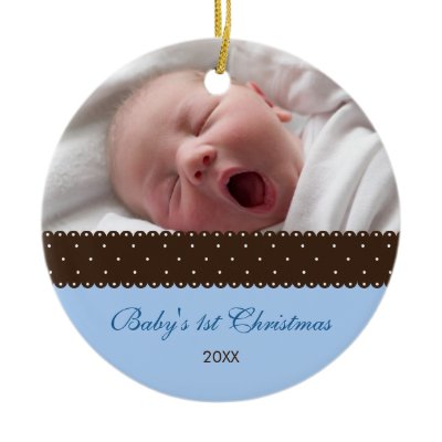 Baby&#39;s 1st Christmas - Ribbon (blue) Christmas Tree Ornaments