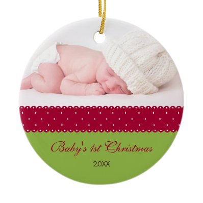 Baby&#39;s 1st Christmas - Ribbon (green) Christmas Ornaments