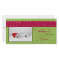 Baby's 1st Christmas Ribbon Photocard (green) Custom Photo Card