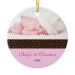 Baby's 1st Christmas - Ribbon (pink) Christmas Tree Ornaments