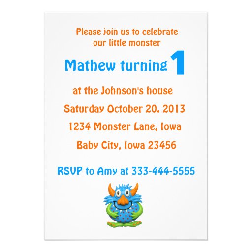 Baby's 1st Monster Birthday Party Invite