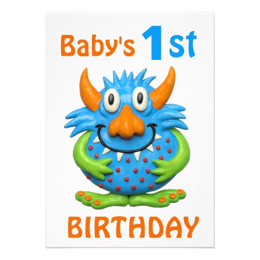 Baby's 1st Monster Birthday Party Invite (front side)