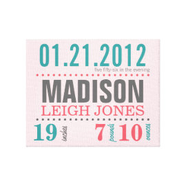 Baby's Birth Date Details Canvas - Cotton Candy Gallery Wrap Canvas