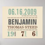 Baby's Birth Date Details Poster - Sand & Sea