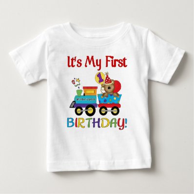 Baby&#39;s first birthday train t shirt