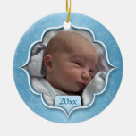 Baby's First Christmas Blue Photo Ornament