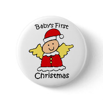 Baby's first Christmas button by holiday_tshirts Baby's first Christmas button