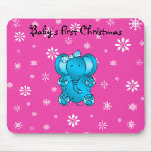 Baby's first christmas elephant pink snowflakes mousepad