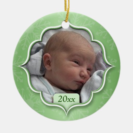 Baby's First Christmas Green Photo Ornament