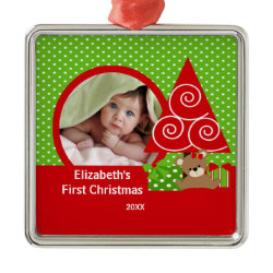 Babys First Christmas Ornament Bear Girl Photo ornament