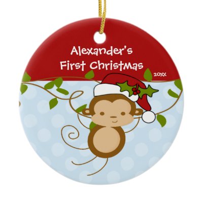 Baby&#39;s First Christmas Ornament Boy Santa Monkey