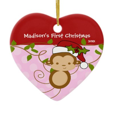 Baby&#39;s First Christmas Ornament Girl Santa Monkey