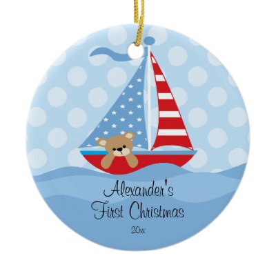 Baby&#39;s First Christmas Ornament Sailboat Baby Boy