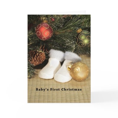 Baby's First Christmas, Ornaments, Booties Greeting Cards by momentintime