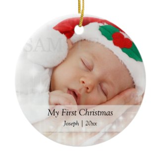 Baby's First Christmas Personalized Photo Template Double-Sided Ceramic Round Christmas Ornament
