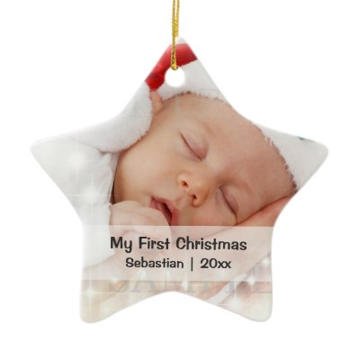 Baby&#39;s First Christmas Personalized Photo Template Ornament