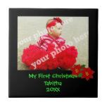 Babys First Christmas Photo Frame Tile Poinsettia